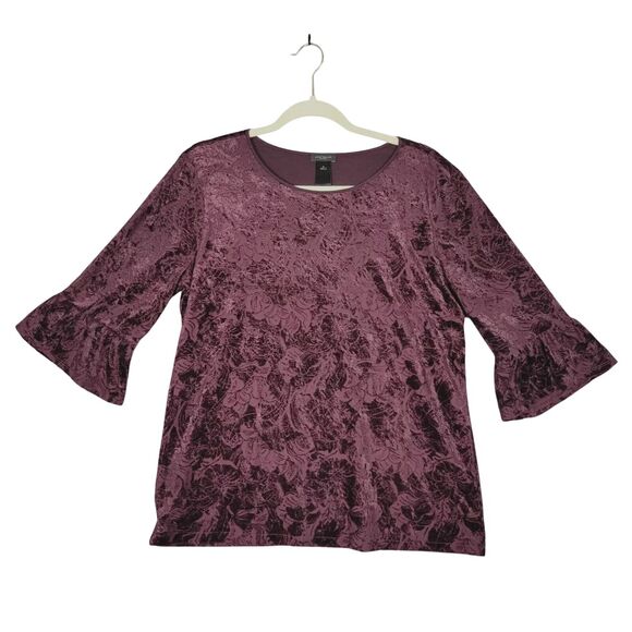 ANN TAYLOR Factory Purple Floral Velvet Top Whimsigoth Feminine SIZE MEDIUM - Picture 1 of 10